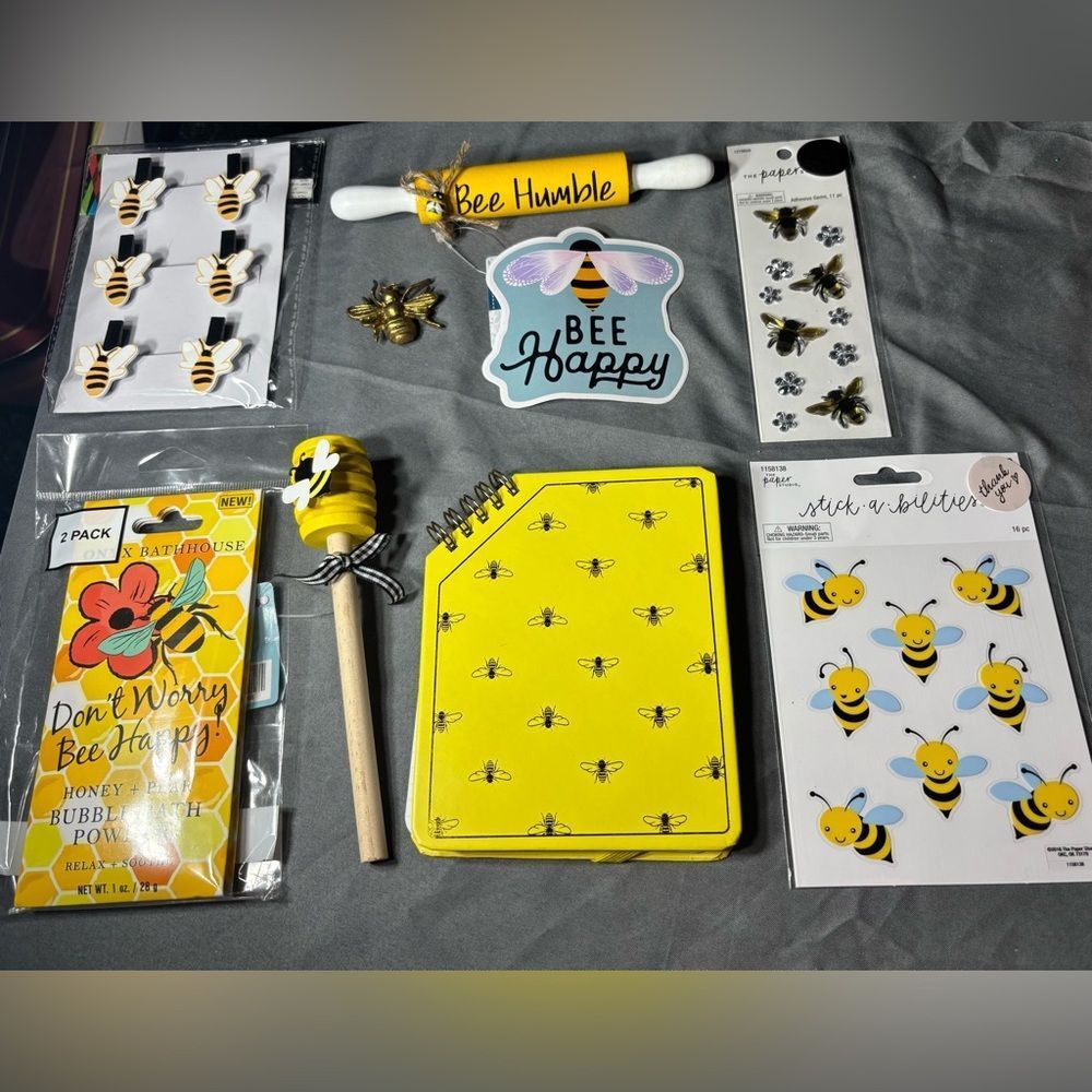 9 pc NEW Bee Happy Yellow Bee-Themed Notebook & Party Supplies - Collection